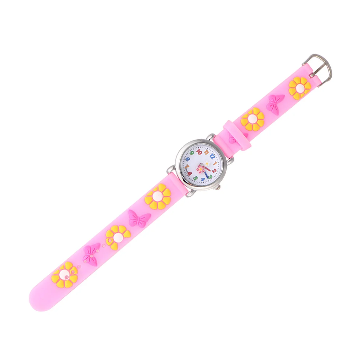 Unique Kids Watch Pink Flower Design Cartoon Pattern Comfortable Adjustable Band Durable Silicone Wristwatch Children