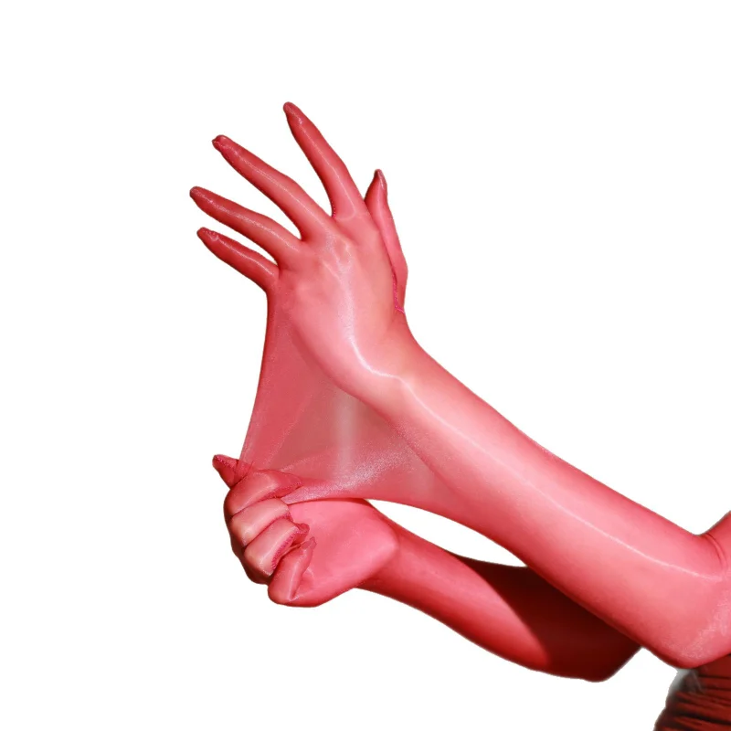 Women Sexy Five-Finger Gloves Oil Shiny Glossy Temptation Silky Touch Transparent Long Sunscreen Ultra-Thin Glove Erotic Apparel