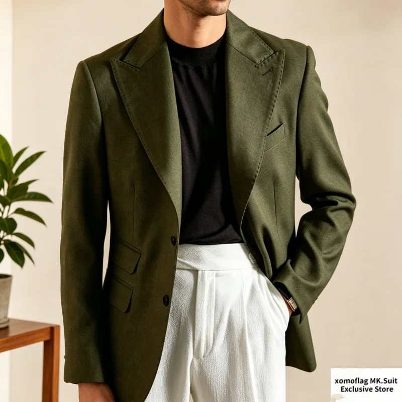 New Men's Summer Suit Fashion Elegant Comfy Casual Single Breasted Peak Lapel Blazer Custom Man Fashion Costume Groom Wedding