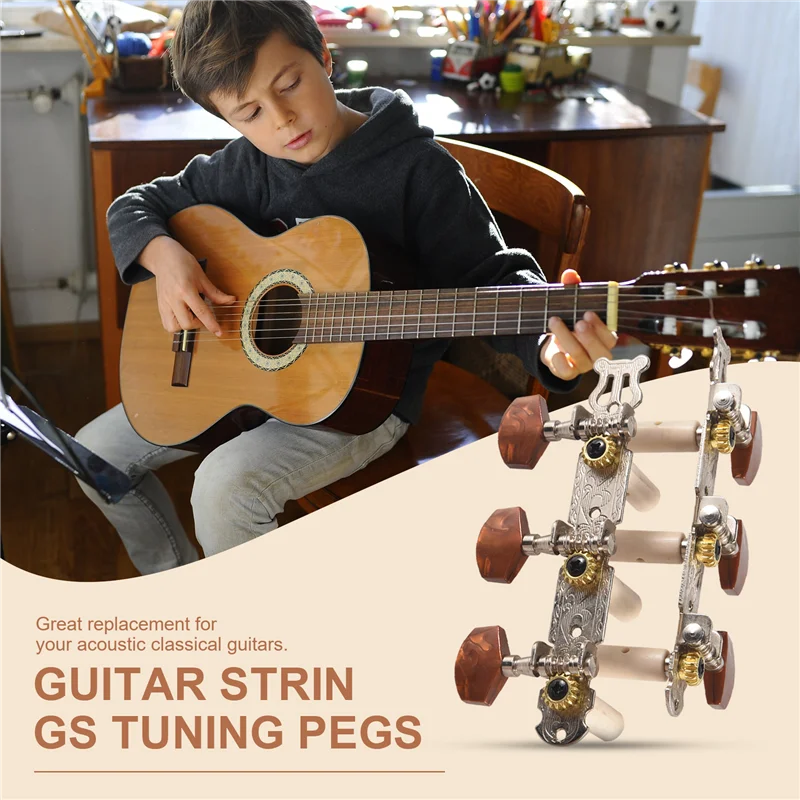 -A14E 2 قطعة 1:15 الكلاسيكية الفضة موالف الغيتار ضبط آلة رؤساء مفاتيح أوتاد لأجزاء الغيتار