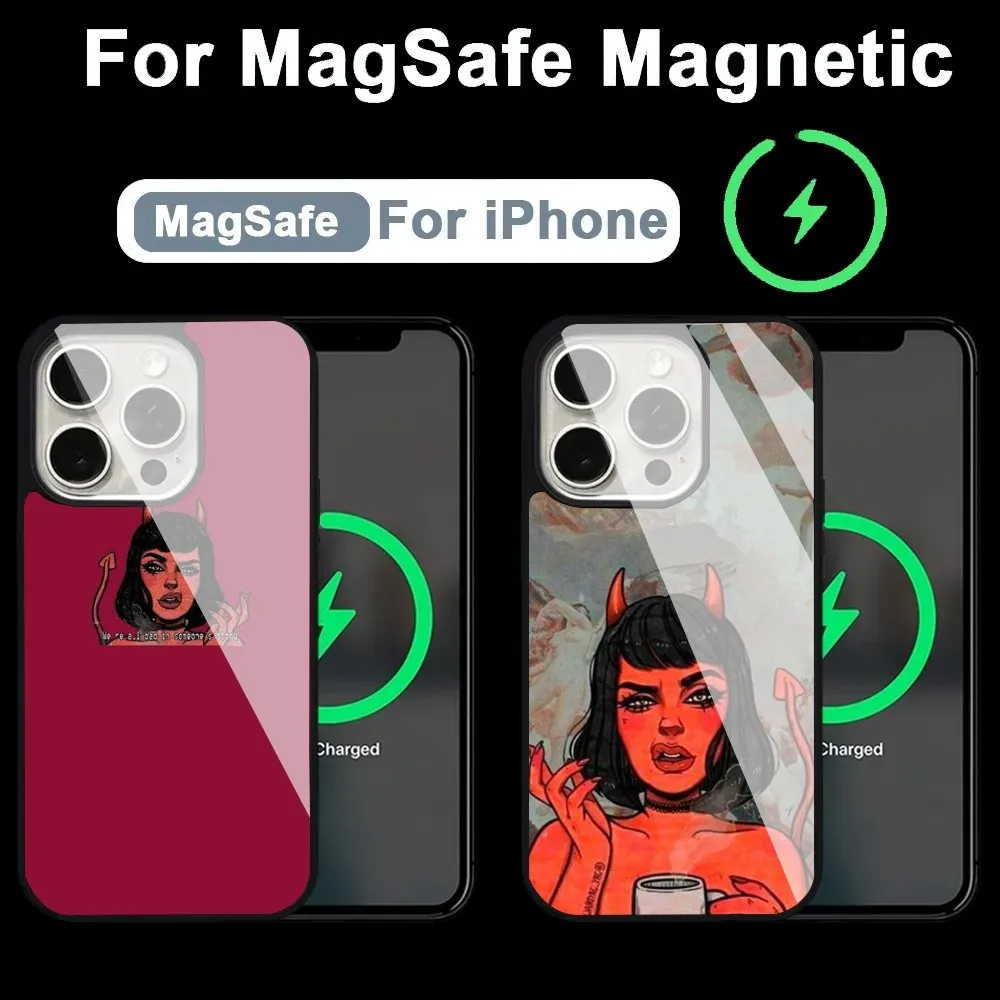 

Sexy Devil Woman Soft Silicone Black Phone Case Alex Mirror For Magsafe Wireless Charging Caver For IPhone 13 14 15 Pro Max 11 1