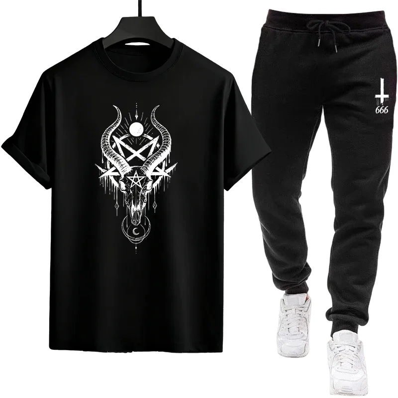 

Hot Sales Mens T-shirt Tracksuit Print Casual Short Sleeve Outdoor Sports Jogging Man Clothing Street Single Piece T-shirt Pants