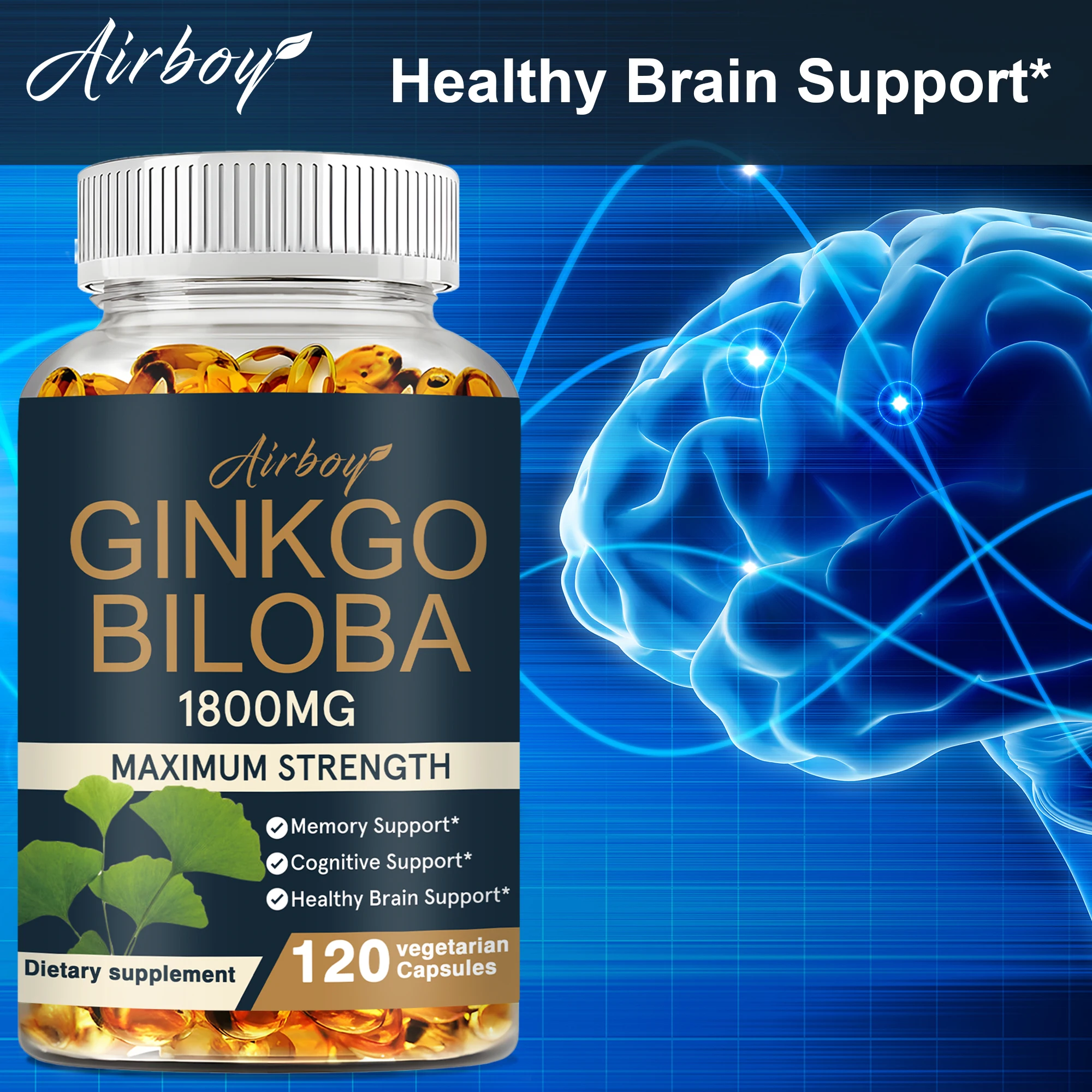 

Ginkgo Biloba Capsules - Improve Blood Circulation, Supports Brain Health, Improves Concentration, Memory and Cognitive Function