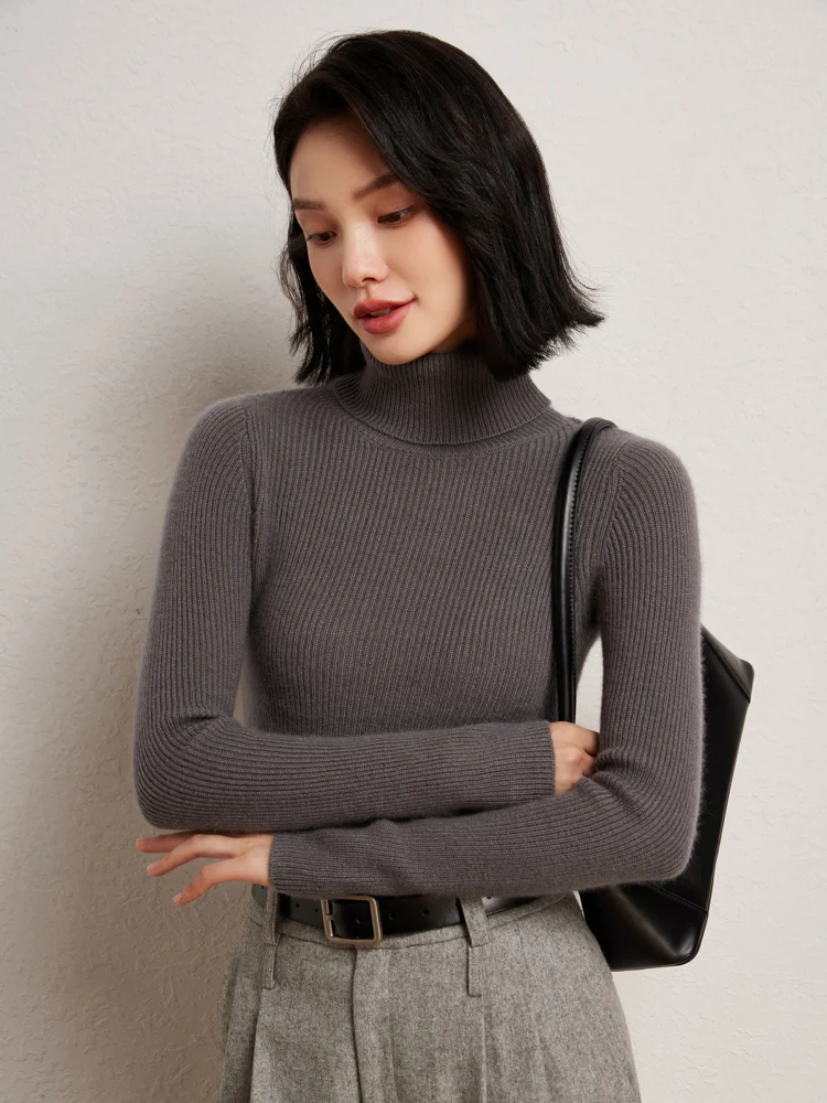 

MEETCC Women Cashmere Pullover Turtleneck Slim Fit Sweater Autumn Winter Basic Soft Warm 100% Cashmere Knitwear Luxury Jumper