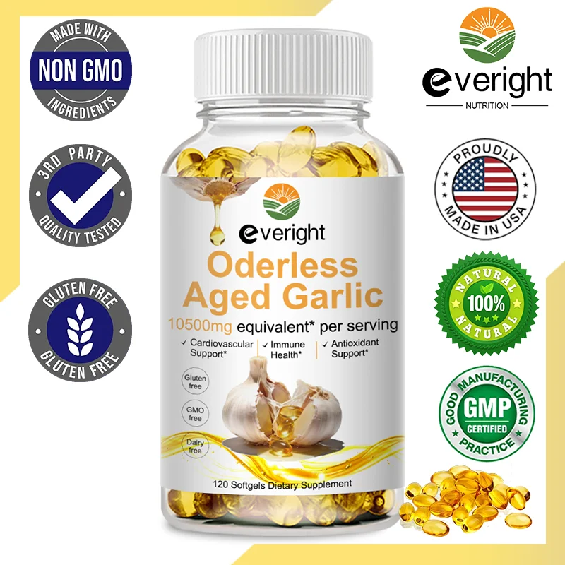Aged Garlic Extract Capsules Odorless with Magnesium, Chromium, B1 & B9, Support Immune, Heart, Cardiovascular Health Supplement