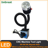 Workshop LED Lamp CNC Machine Industrial Light Gooseneck Milling Machine Working Lamp Magnetic 3W 6W 9W,24V/220V 500mm Hose