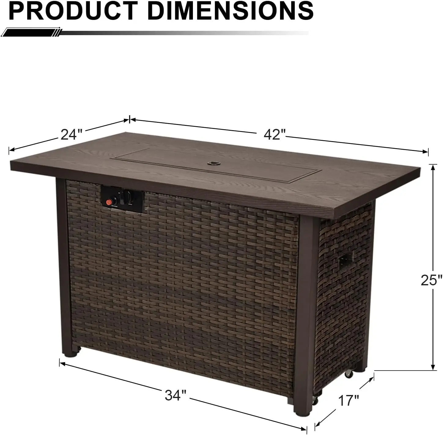 42-Inch Fire Pit Table, Rectangular Propane Fire Pit Table with Blue Stones, CSA Certification, 50000 BTU Output
