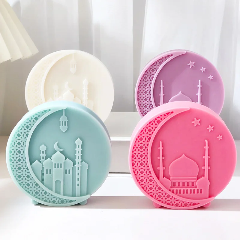 DIY mosque wzorzyste okrągłe świeca silikonowe formy mydło wyrabiane ręcznie formy świeca zapachowa formy gipsowe Ramadan Eid Mubarak Decor