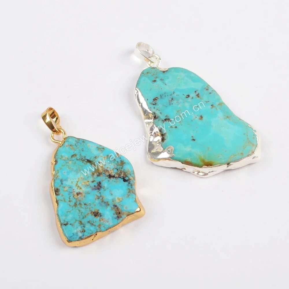 Unique Irregular Natural Turquoise Slice Pendant Golden/Silver Color Charm For Women Boho Jewelry Accessories DIY Necklace