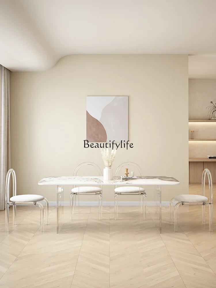 

FG44Minimalist Suspension Dining Table Light Luxury Acrylic Rectangular Table Dining Room Small Apartment Home
