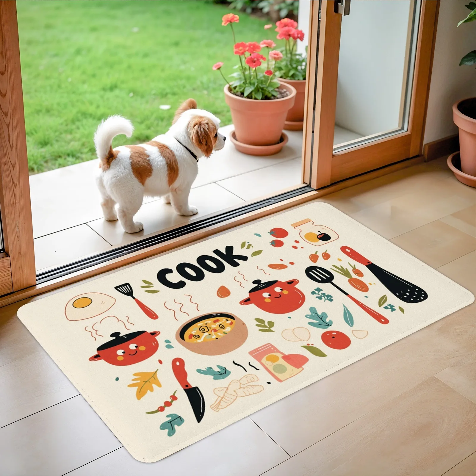

1PC COOK Pattern Kitchen Rug Non-Slip Door Mats Pop design Bathroom Rug Bath Mat Carpet for Home Sink Laundry Decor