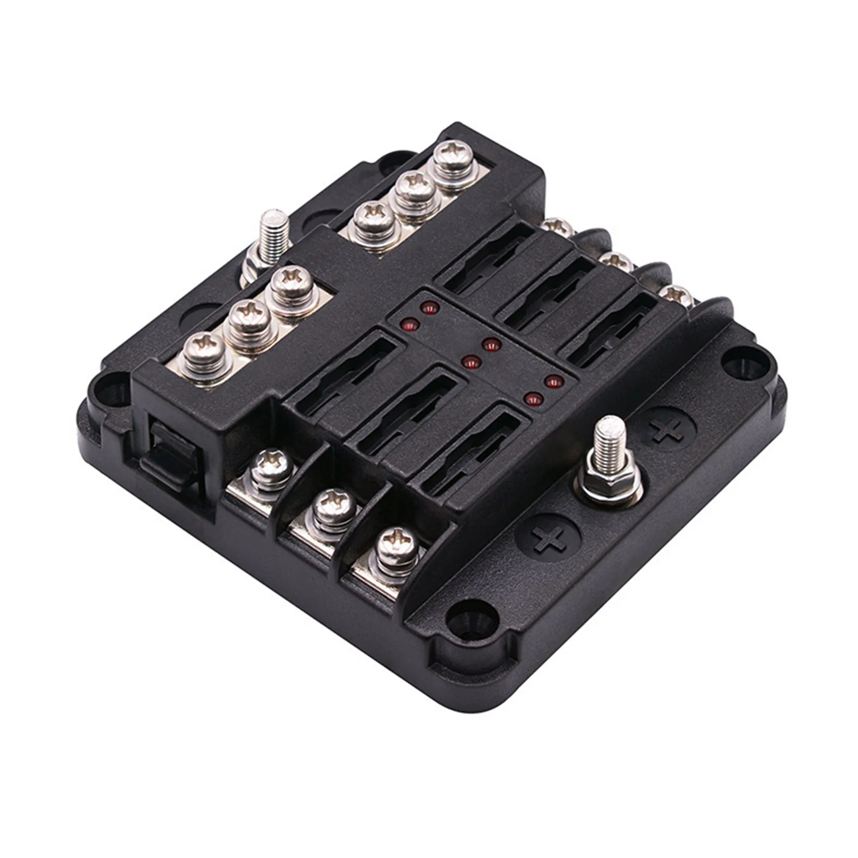 Compact 4X 6-Way Waterproof Fuse Block,With LED Indicator 12 Circuits With Negative Marine Fuse Box For Dc 12/24V Car RV Truck