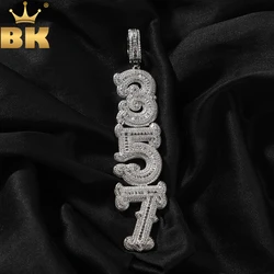 THE BLING KING Custom Vertical Name Iced Out Baguettecz Cubic Zirconia Number Letter Pendant Chain Necklace Hiphop Punk Jewelry