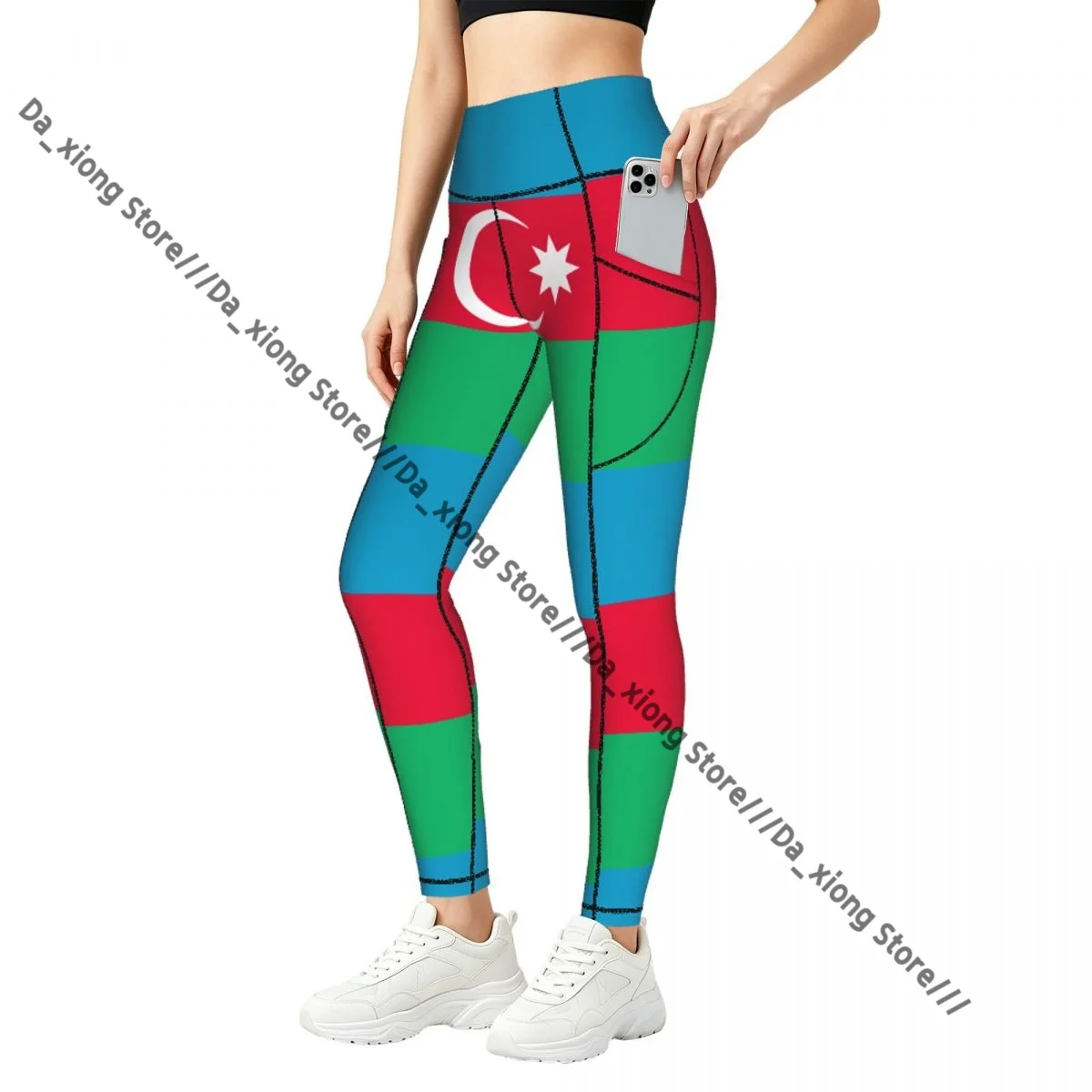 

Ladies High Waist Yoga Leggings With Side Pockets Azerbaijan Flag Sports Running Pants