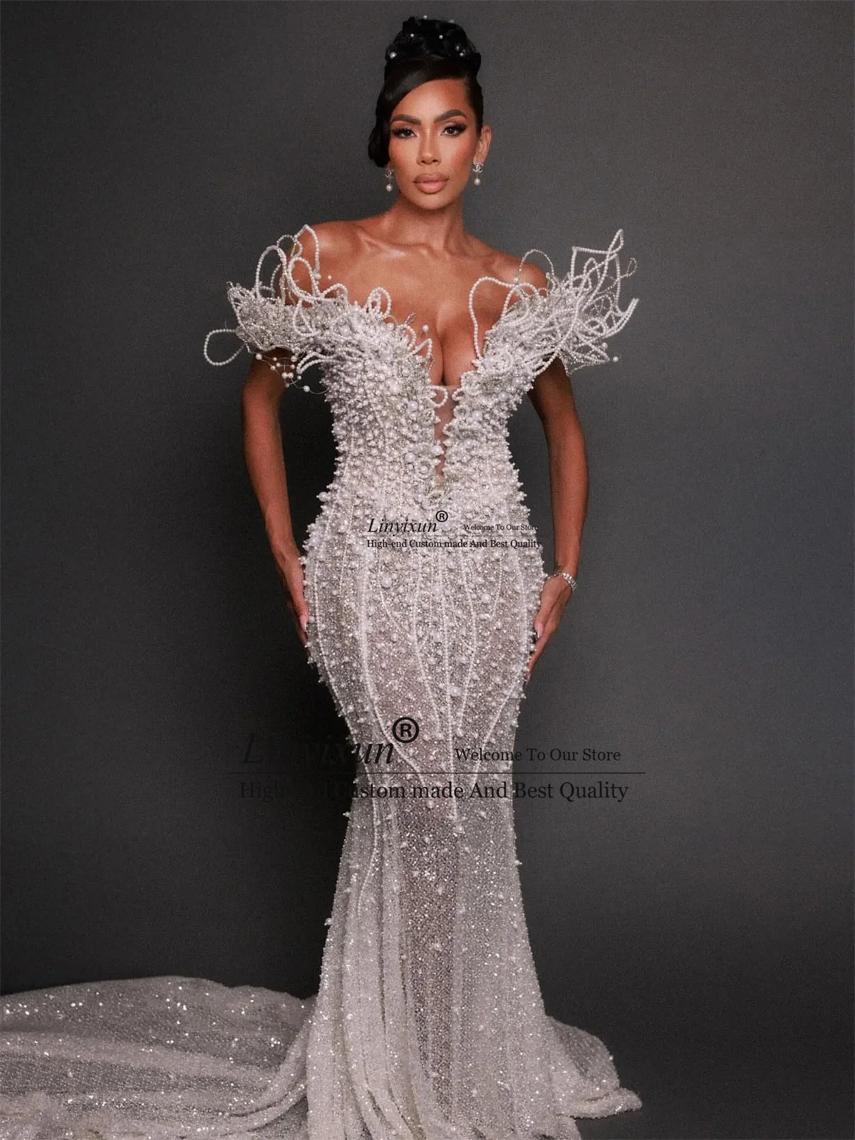 Luxury Rhinestone Crystals Mermaid Prom Dress Aso Ebi African Wedding Robe De Soiree Customized Sexy Dubai Evening Party Gown
