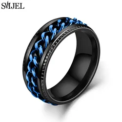 Cool Stainless Steel Rotatable Chain Men' Ring Multifunctional Fashion 8mm Fidget Spinner Rings Couple Jewelry bague homme 2024