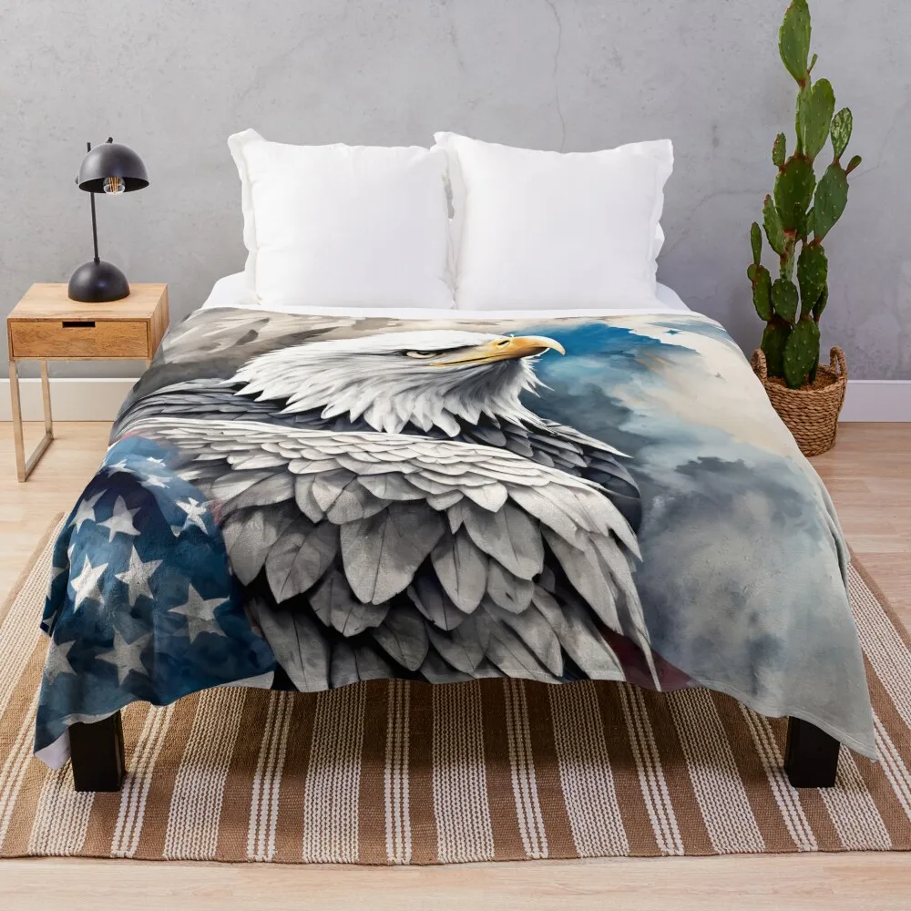 American Eagle - Patriotic Wildlife USA Art Throw Blanket Bed covers Plaid on the sofa Blankets