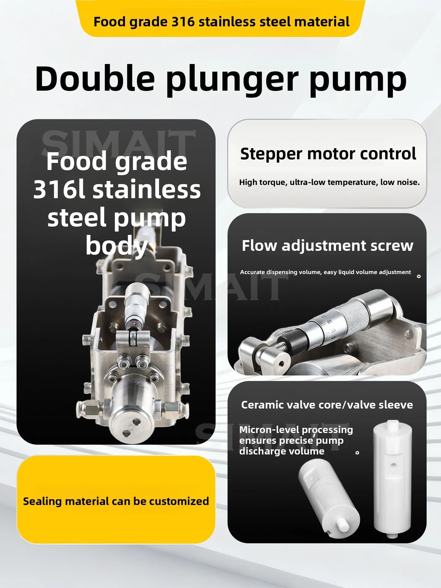 Stainless Steel Dual-Head Ceramic Plunger Pump Micro Dosing High-Precision Valve-less Liquid Pump