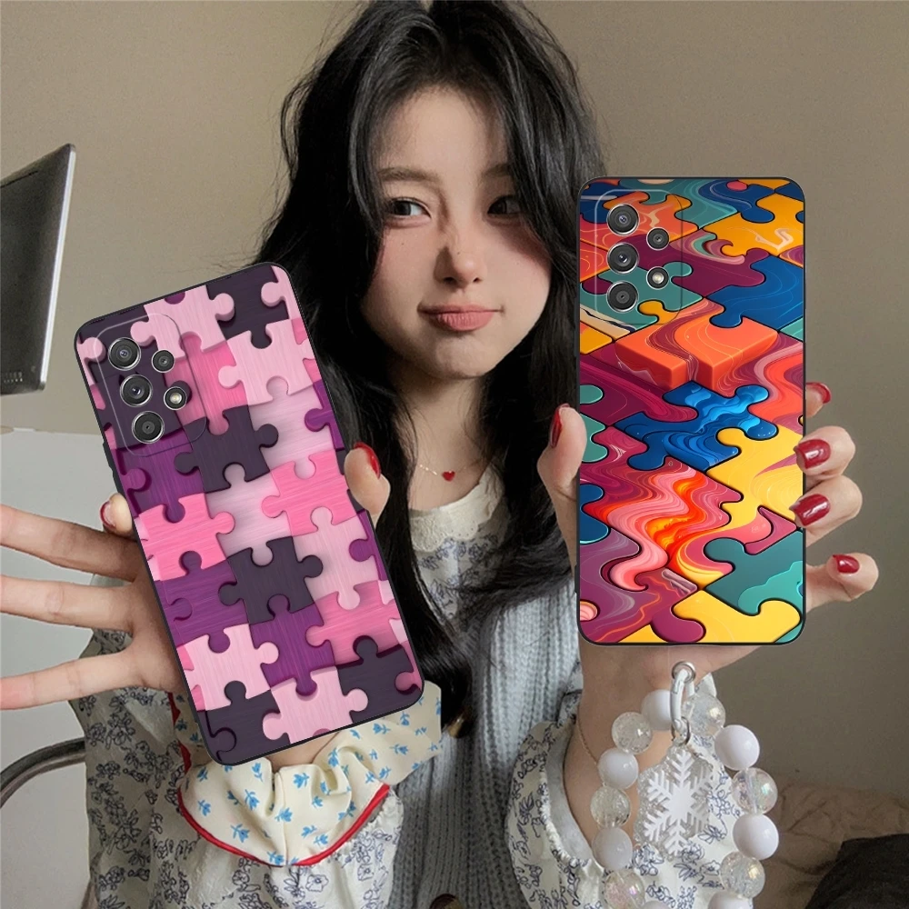 Puzzle Pretty Fashion Mobile Cell Phone Case for Samsung Galaxy A91 73 71 70 54 53 52 34 24 23 21 S 5G Black Phone Cover Shell