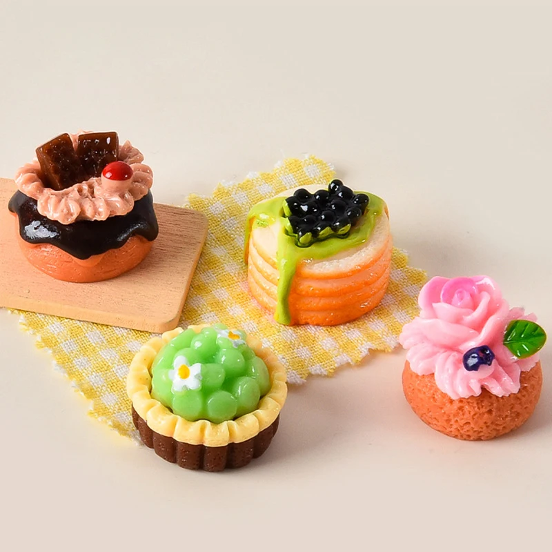 5Pcs/6pcs 1:12 Dollhouse Miniature Fruit Cake Egg Tart Bread Dessert Model Kitchen Food Decor Toy Doll House Accessories