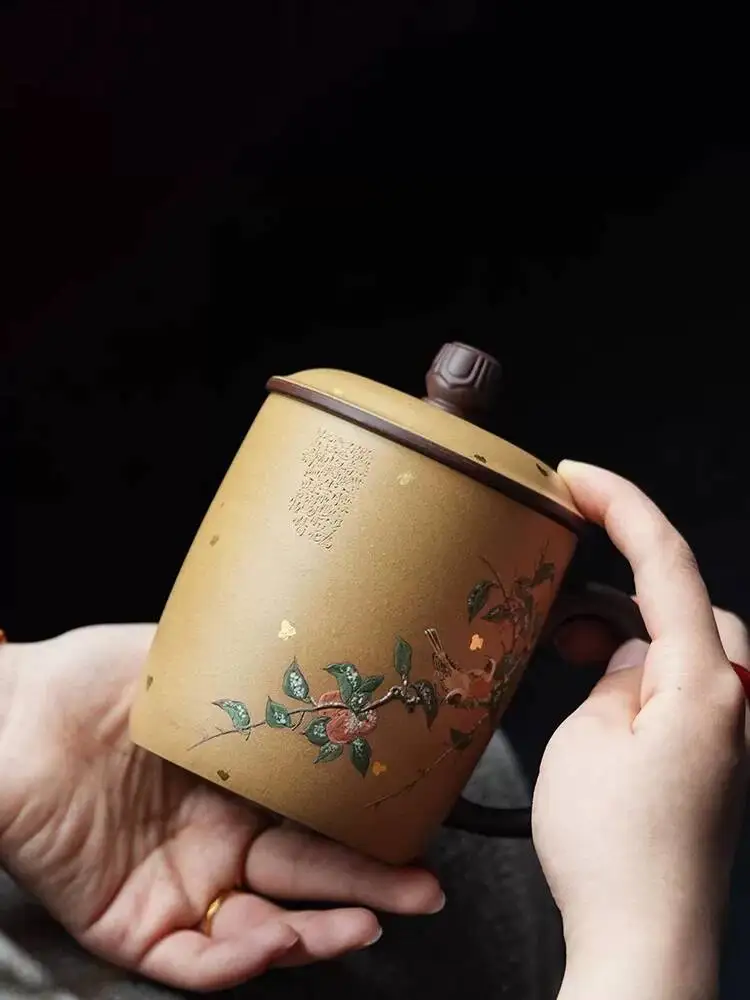 Yishuchun Classy Yixing Purple Clay Lid Will Smell Like A 550C Famous Pure Hand-Painted Gold-Sprinkled Personal Tea Cup
