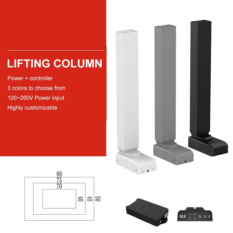 Ergonomic Table Lift Leg Column, 3-Stage Square Electric Telescopic Lifting Column for Height Adjustable Study Desks