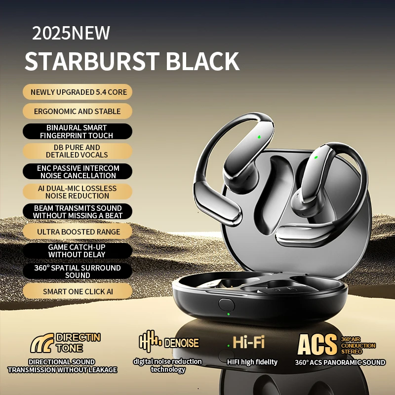 AI-Q102 Sports Wireless Earbuds Open Ear Design AI Real-time Translation Waterproof 144+ Languages ANC/ENC 10 Digital Display