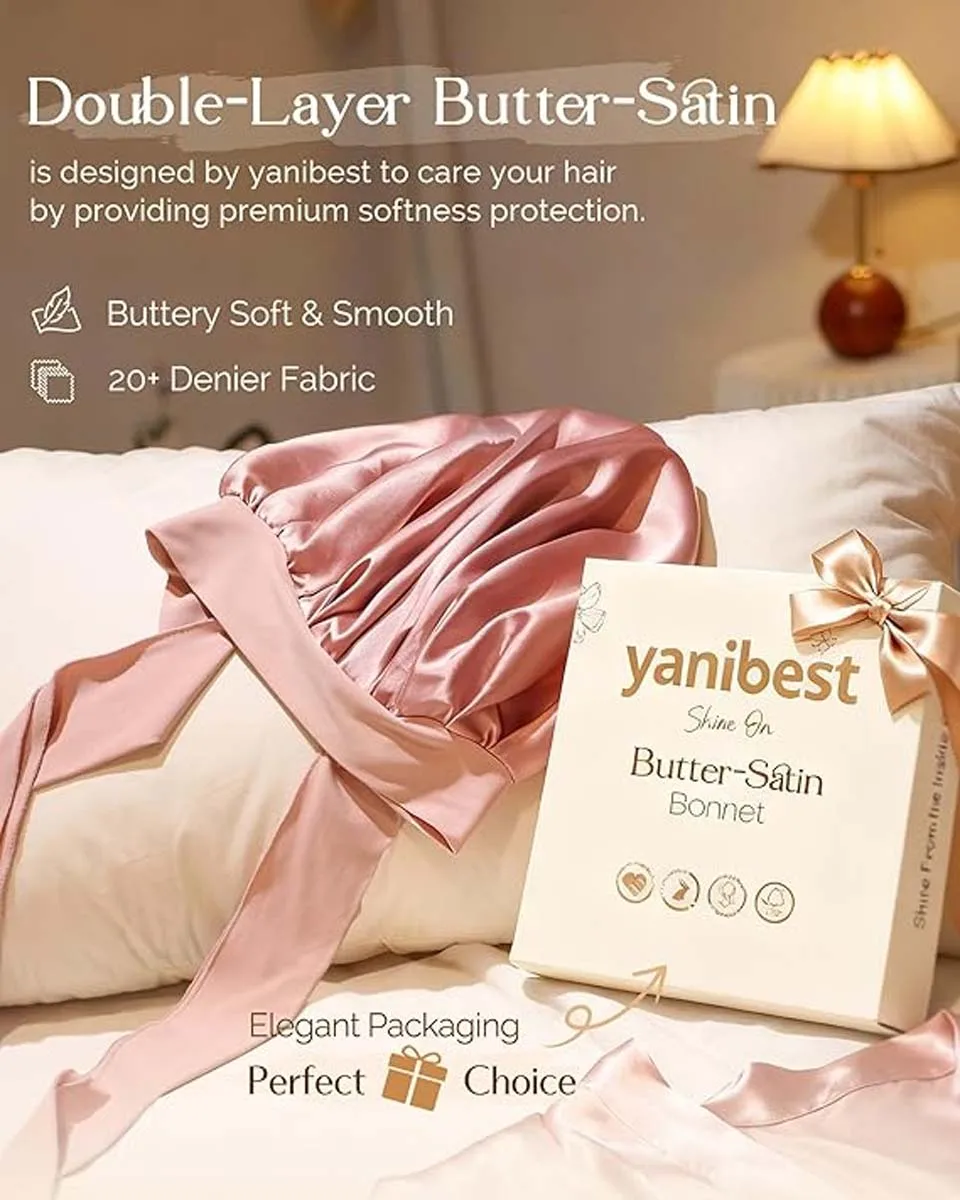 YANIBEST Verstellbare Seiden-Schlafhaube für Frauen Doppellagige Satin-Haube Reduziert Reibung Verhindert Frizz Lockiges Haar – Detail 3