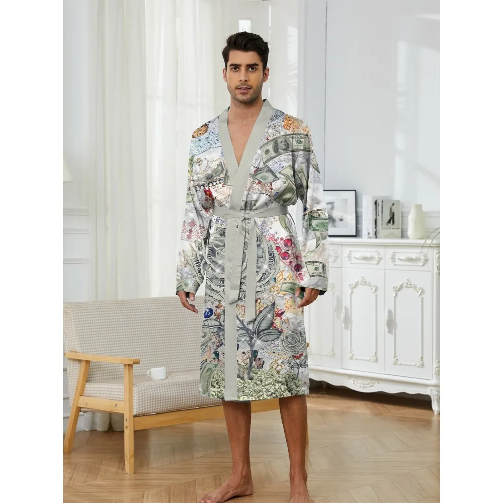 

Men's casual full body US dollar bill print pattern home casual comfortable nightgown