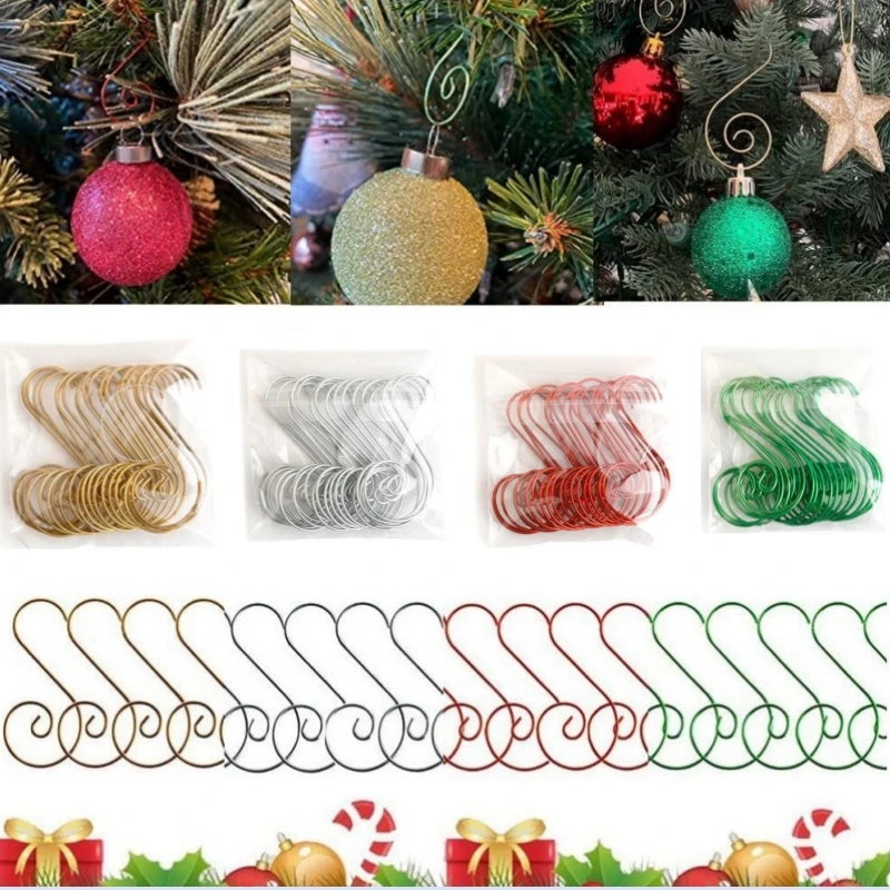 100PCS Christmas Ornament S-Shaped Metal Hook Holder Xmas Tree Balls Pendant Hanging Hooks New Year Party Decoration Supplies