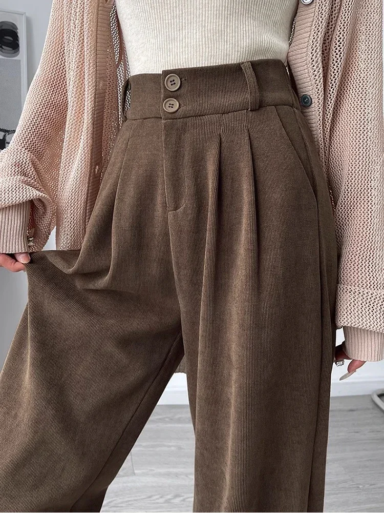 

Fashion Corduroy Suit Pants for Women Autumn Straight Trousers Thick Wide Leg Pants with Velvet Warm Winter Outfits Black Pants