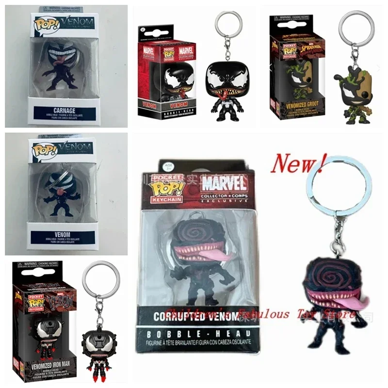 FUNKO con caja llavero de bolsillo juguetes Carnage Groot Venom Venom Iron Man colección de figuras de acción modelo juguetes para regalo de cumpleaños