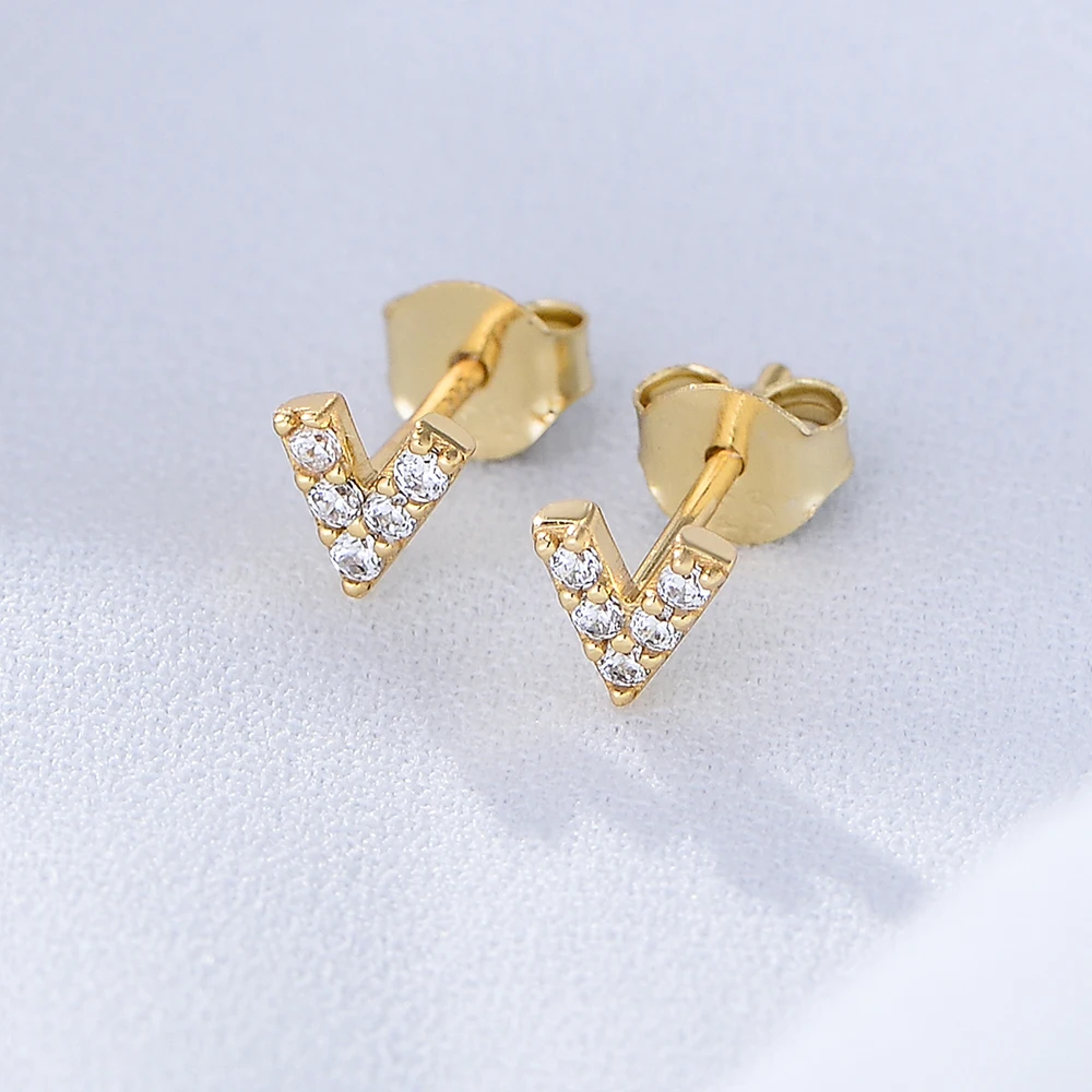 S925 Sterling Silver Minimalist Zircon Letter Stud Earrings Women's European And American Simple Geometry Small Mini Hoop Earrin