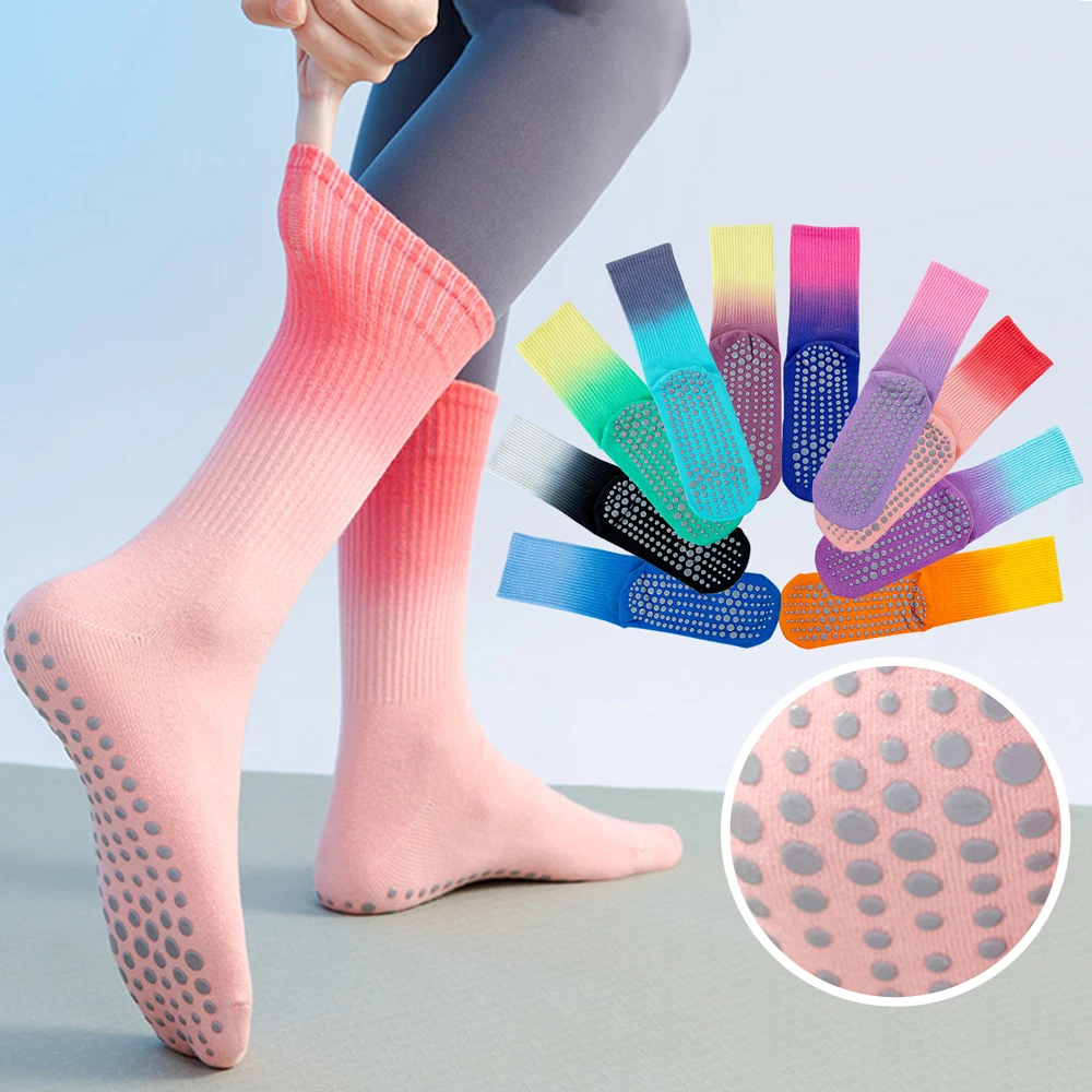 Colourful Women Sports Socks Cotton Mid-tube Bottom Professional Non-slip Silicone Indoor Fitness Socks Dance Pilates Yoga Socks