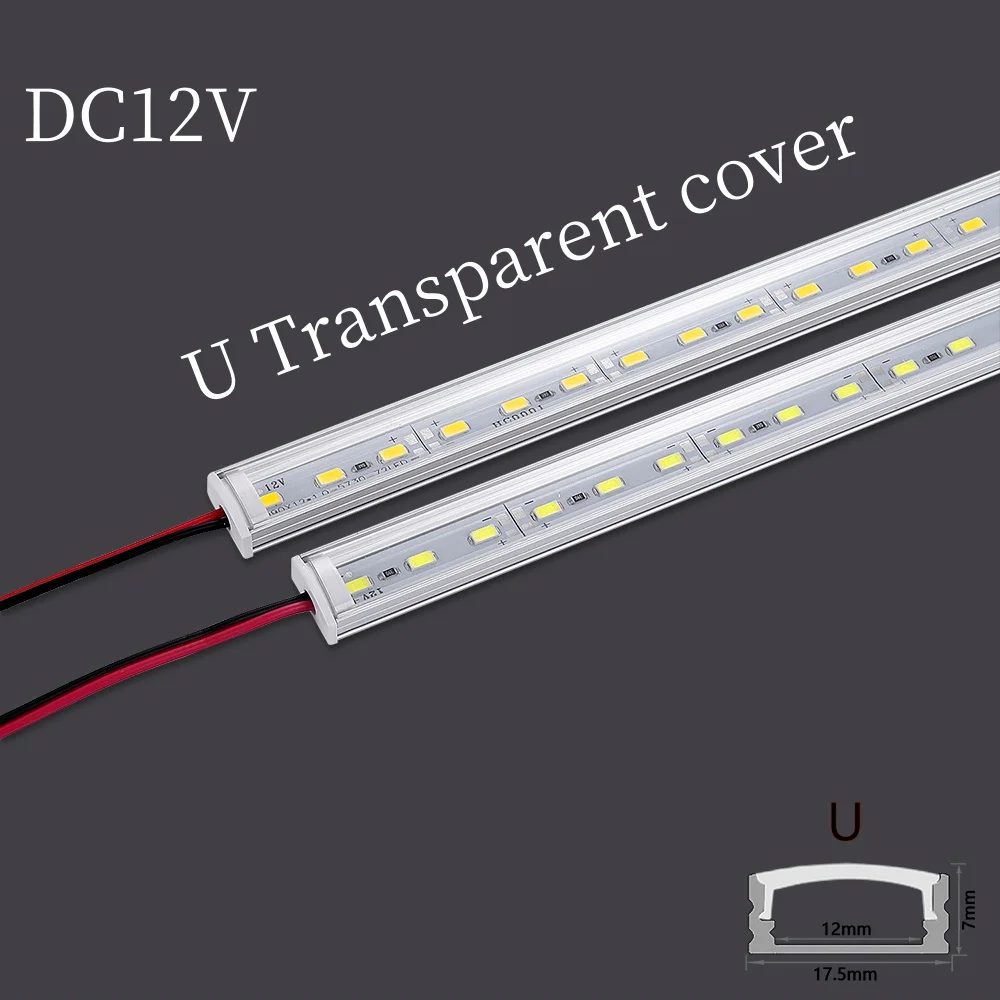 1-20 PCS LED aluminum rigid light bar DC12V 50CM 20 inch U/V-shape 5730 36LEDs LED aluminum channel Home decoration lighting