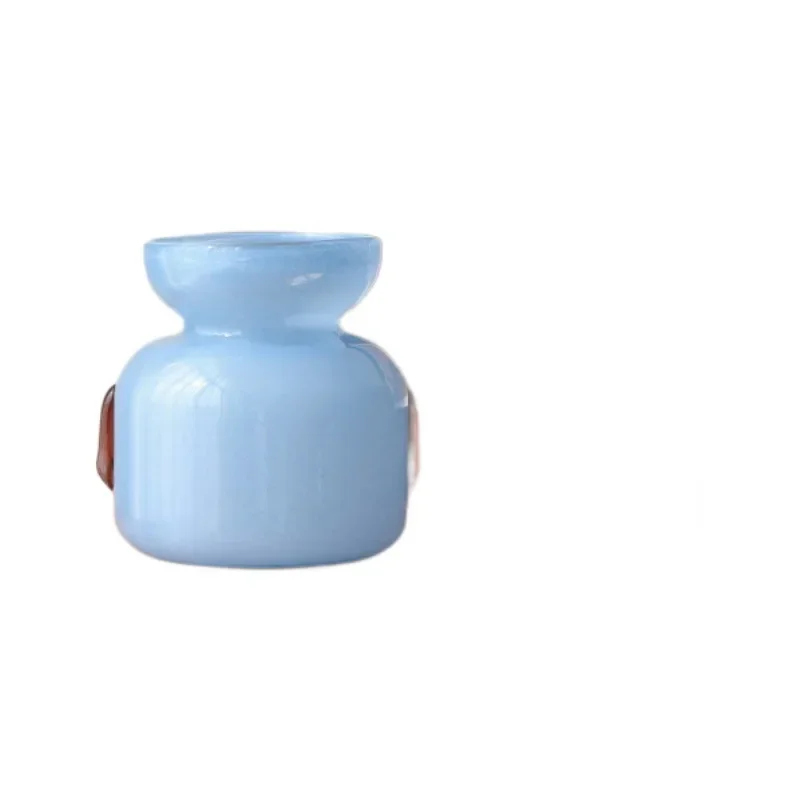 Vase glass light luxury high-end ornament flower arrangement hydroponic art wind clear sky blue design sense niche large diametr