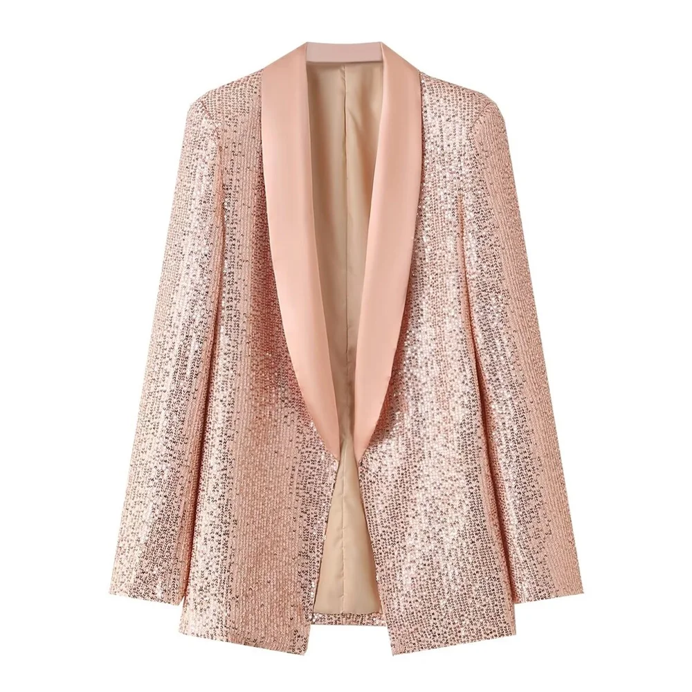 Spring Product Women's Sequin Fashionable Style Polo Collar Long sleeved Solid Color Suit Coat Z Celebrity style blazer de mujer