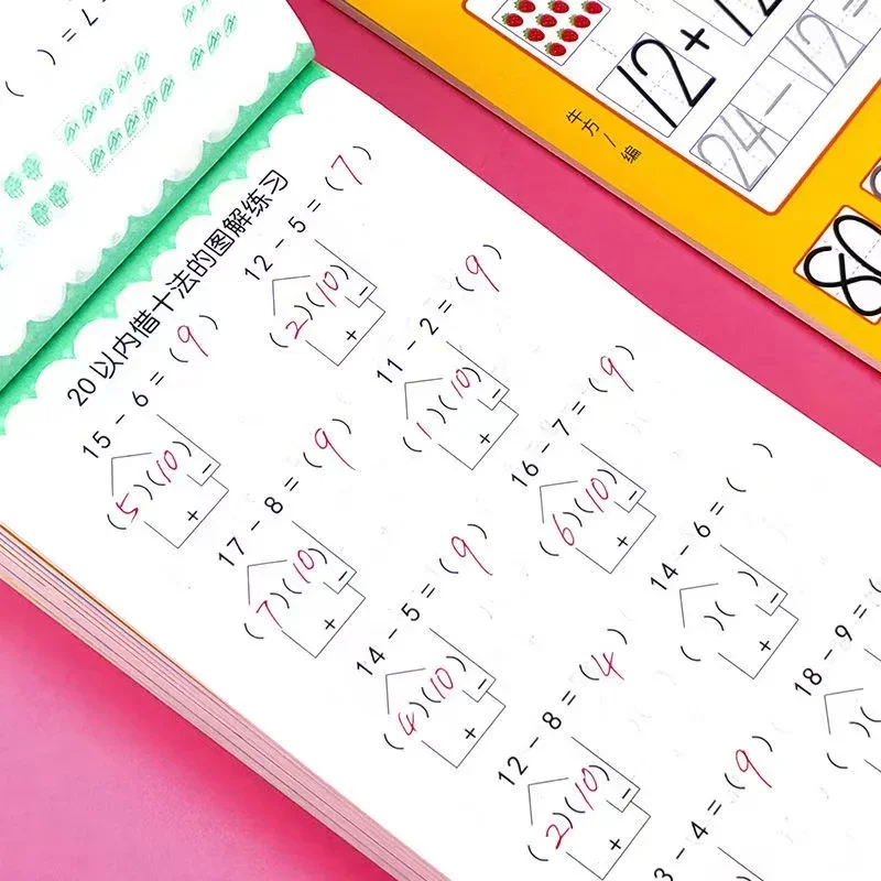 58 Pages Children Addition and Subtraction Book Learning Mathematics Textbook Handwritten Arithmetic Exercise Books for Kid 2-5