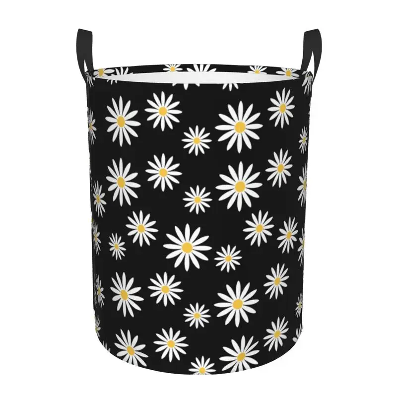 Daisy Floral Round Waterproof Laundry Basket Foldable Waterproof Laundry Hamper Dirty Clothes Basket for Home Bathroom Bedroom