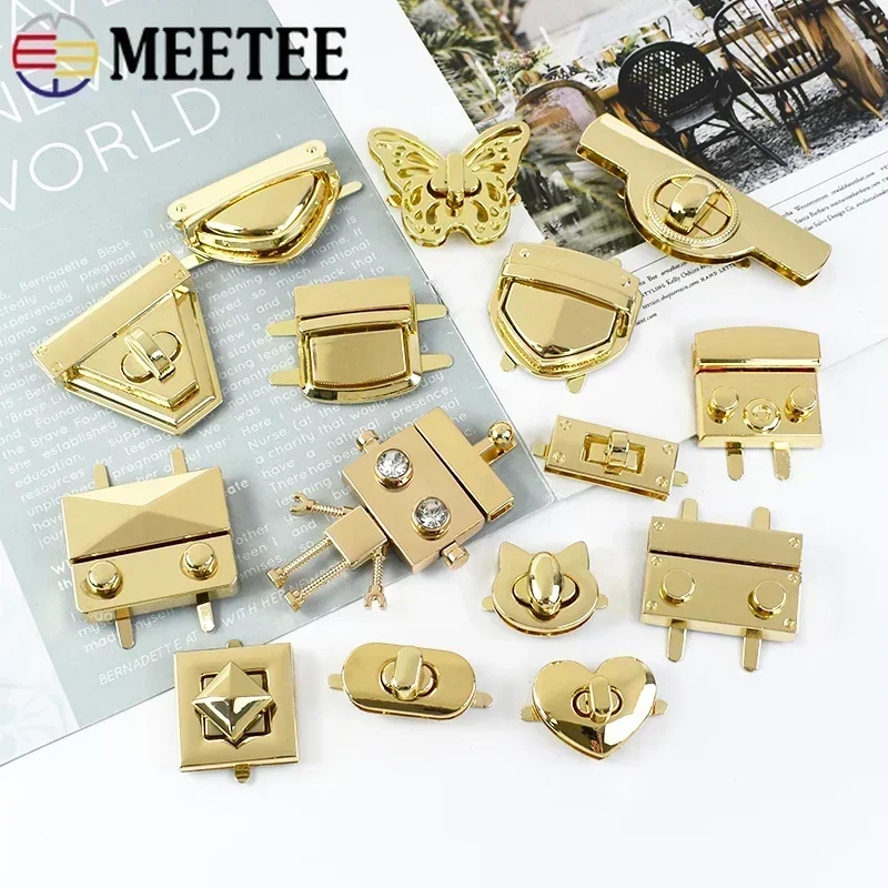 5Pcs LightGold Metal Bag Lock Handbag Twist Turn Spring Decor Buckles Pocket Purse Closure Clasp Replace Hardware Accessories