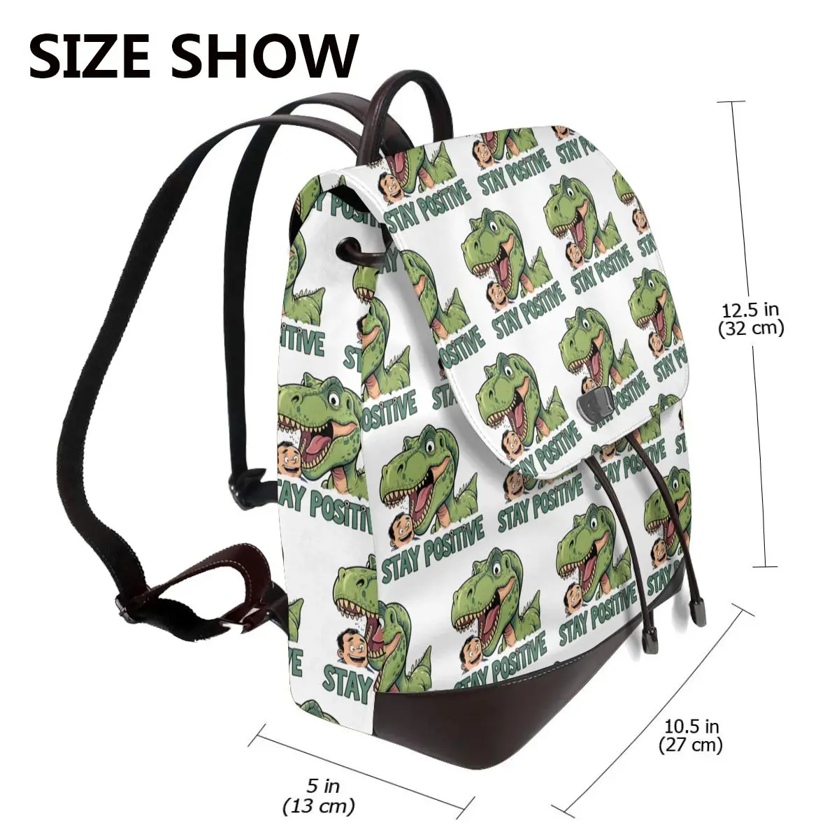 Stay Positive Funny T-Rex Dinosaur Sticker Bookbag School Student Bags Hiking Travel Daypack for Women Fashion Derma Backpack