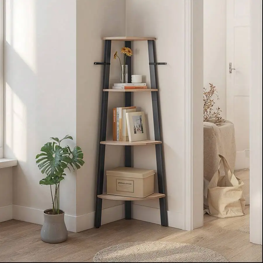 Shelf Stand, 4-Tier Bookshelf, Industrial Ladder Shelf, Plant Stand For Living Room, Office, Kitchen
