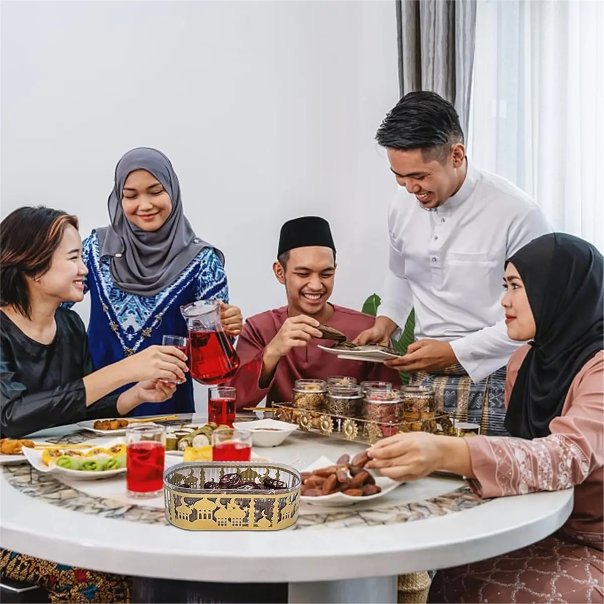 2026 New Eid Mubarak Ramadan Tray with Lid Islamic Dessert Metal Platters for Festive Celebrations
