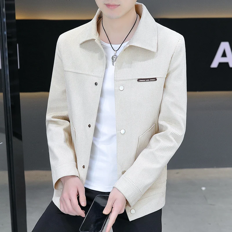 

Faionable ort Corduroy Jaet Men's Korean Sle Casual Spring Autumn Cheered Patterned Single Button Front Coat