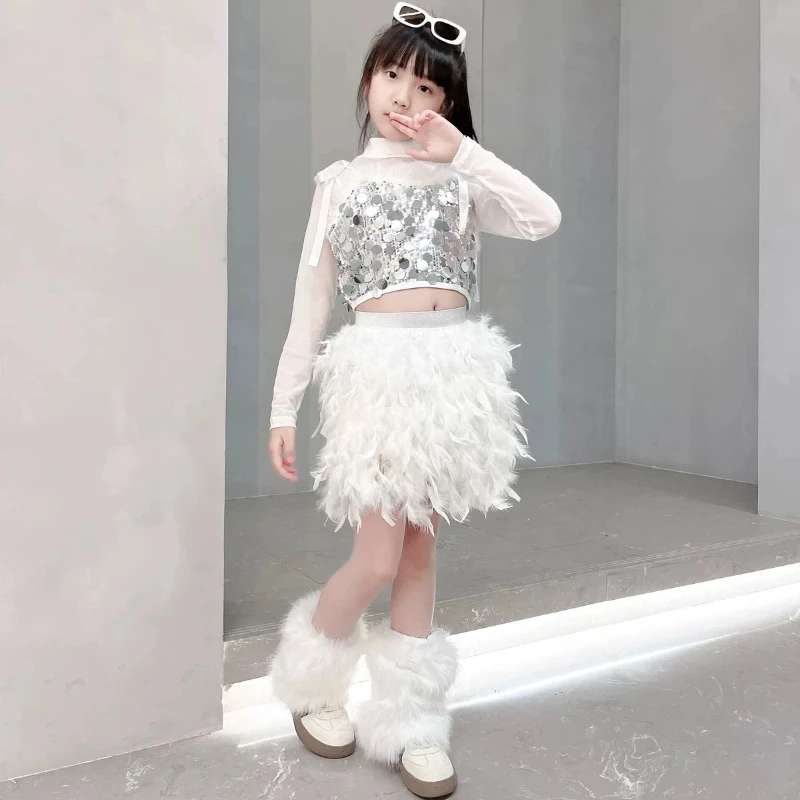 

Jazz Dance Performance Costume Girl Group Jazz Sequins Feather Runway Runway Fashion Outfit Street Dance Fashion Performance Set