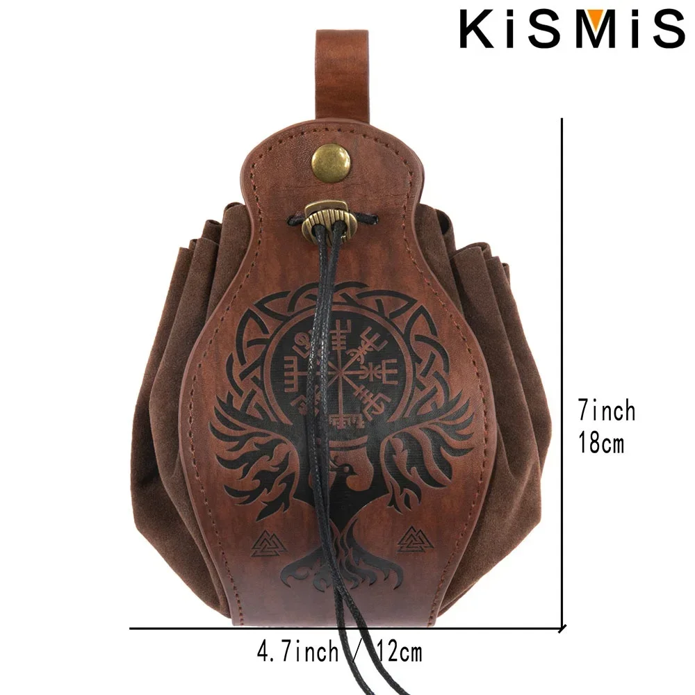 KISMIS Portable Faux Leather Drawstring Pouch Medieval Pouch Vintage Coin Purse Dice Bag