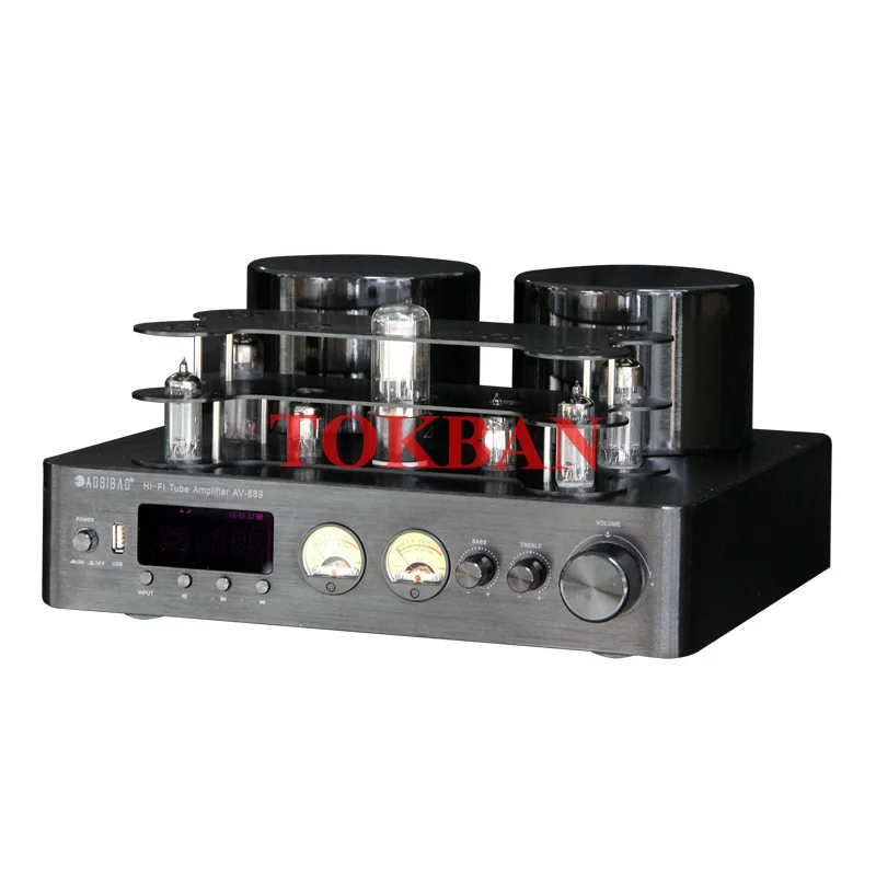 Tokban AV889 200w*2 6u1 6a2 Vacuum Tube Amplifier High Power Bluetooth 5.0 Vu Meter Support Fiber Coaxial Input HIFI Audio Amp