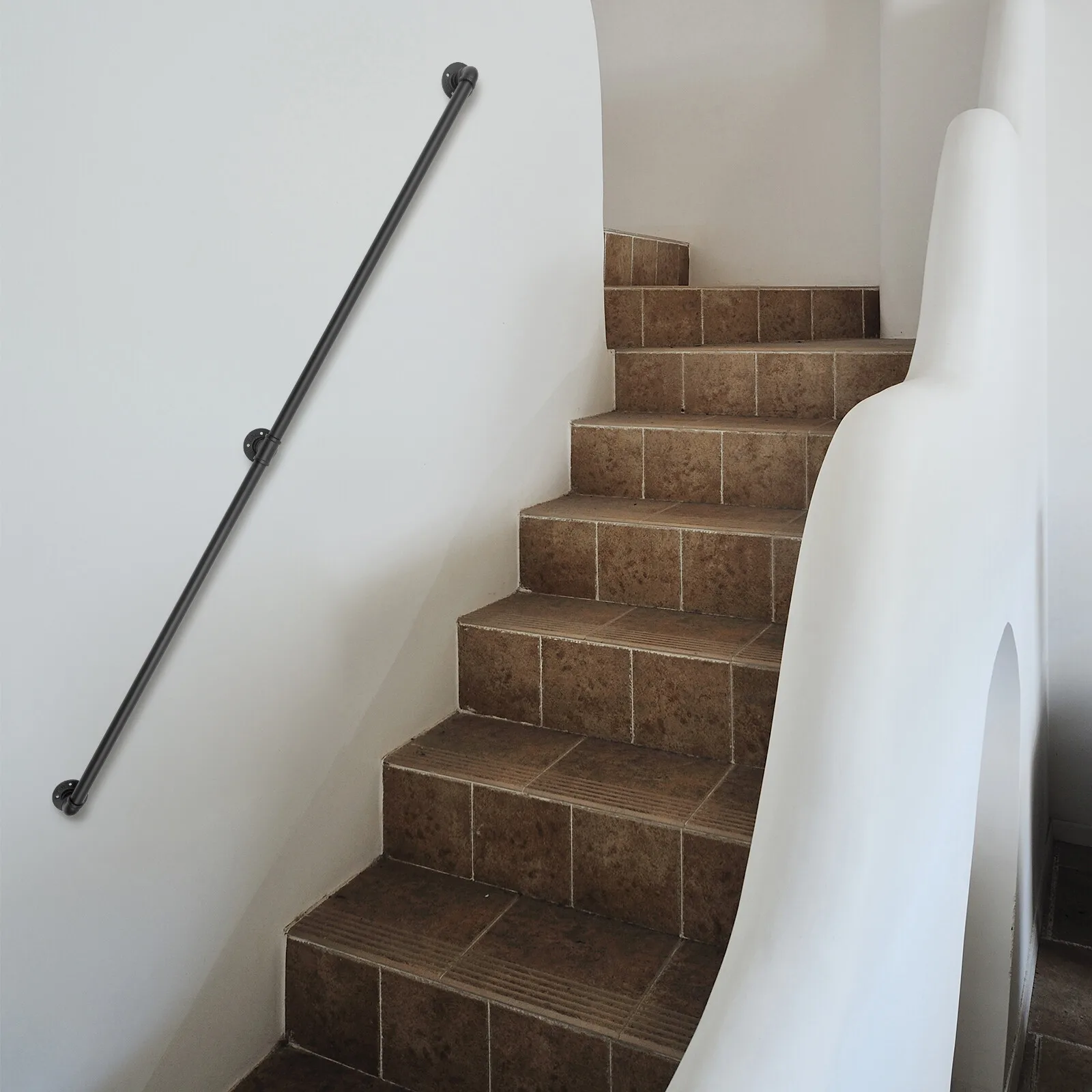 6.6ft Pipe Stair Handrail Safety Protection, Anti-Rust Staircase Handrail Indoor & Outdoor Stair for Wall Mount