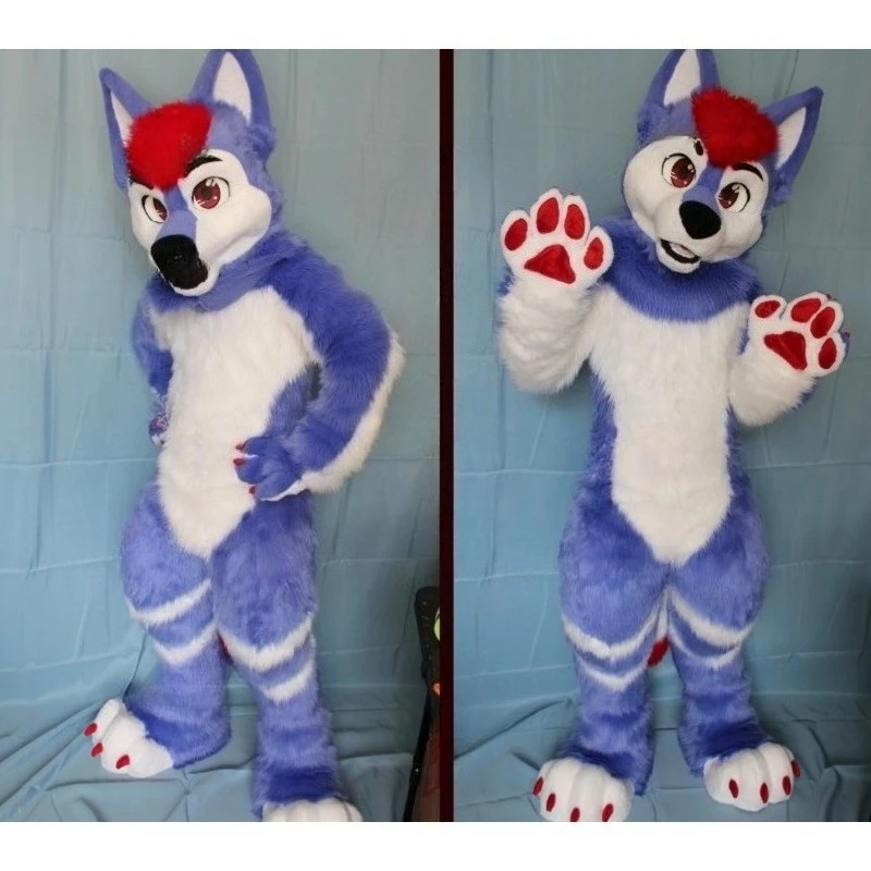 

Purple White Long Fur Furry Husky Dog Wolf Fox Fursuit Mascot Costume