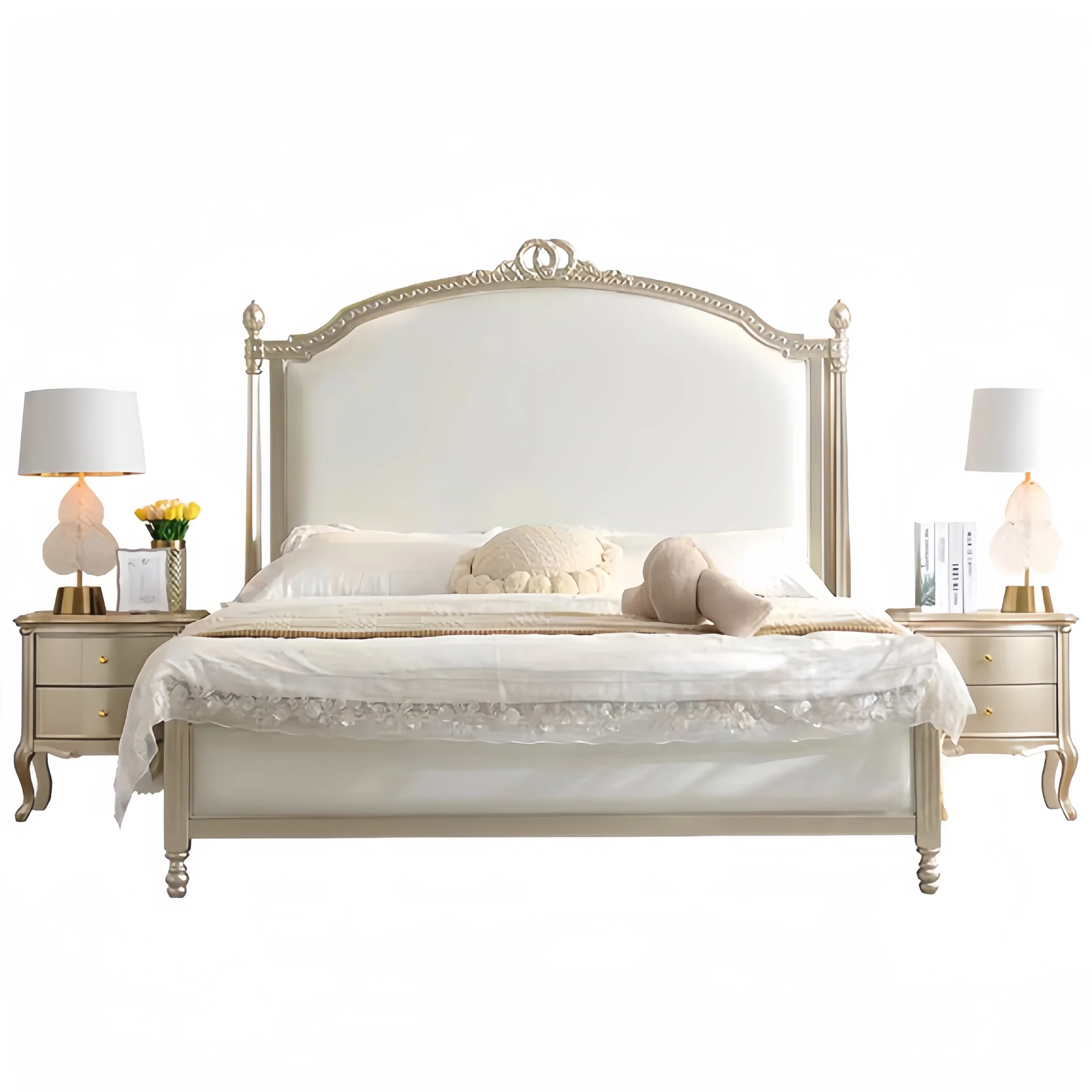 

American light luxury solid wood bed household 1.8 meters master bedroom large bed simple French luxury soft bag bed high box st